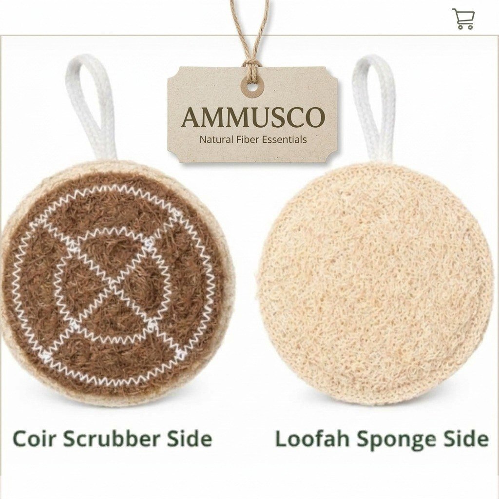 Ammusco 2-in-1 scrubber showing the coir side and the loofah side